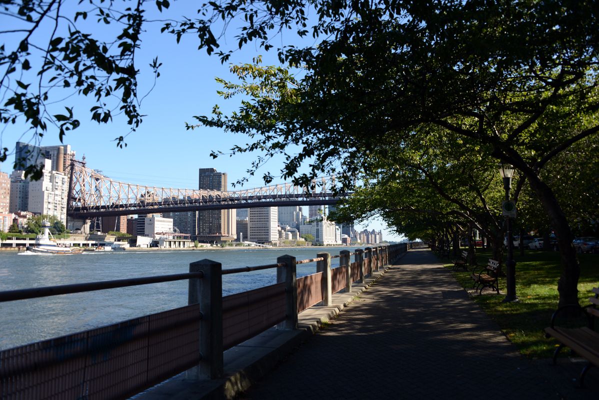 24 New York City Roosevelt Island Walkway Looking Back At The East River and The Ed Koch Queensboro Bridge